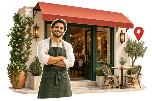 A restaurant owner welcoming new guests